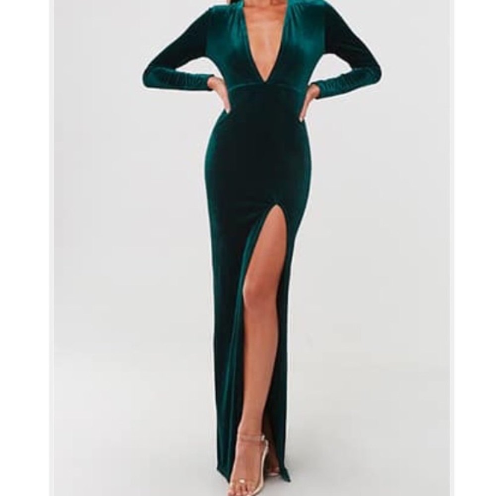 Emerald green velvet maxi dress
